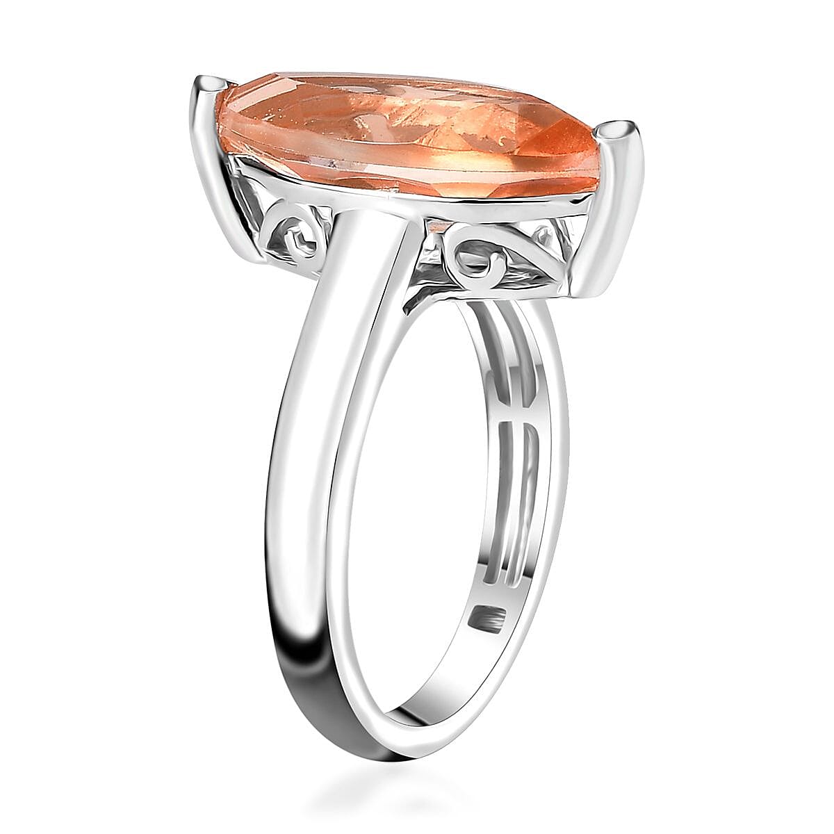 Morganique Quartz (Triplet) Solitaire Ring (Size 7.0) and Pendant in Rhodium Over Sterling Silver with Stainless Steel Necklace 20 Inches 8.40 ctw image number 3