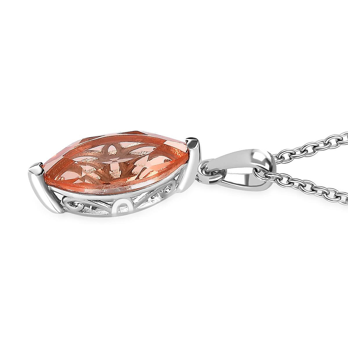 Morganique Quartz (Triplet) Solitaire Ring (Size 7.0) and Pendant in Rhodium Over Sterling Silver with Stainless Steel Necklace 20 Inches 8.40 ctw image number 6