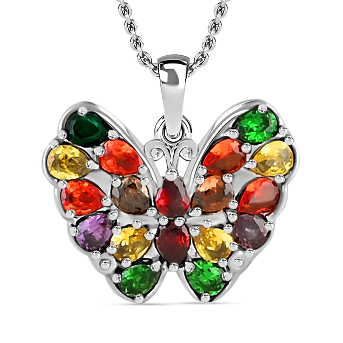 Simulated Multi Color Diamond 4.50 ctw Pendant Necklace 20 Inches in Stainless Steel  image number 0