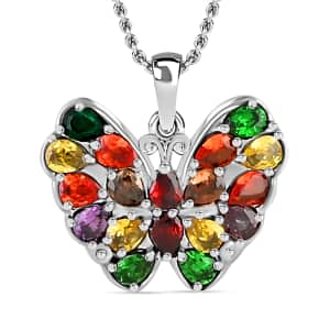 Simulated Multi Color Diamond 4.50 ctw Pendant Necklace 20 Inches in Stainless Steel 