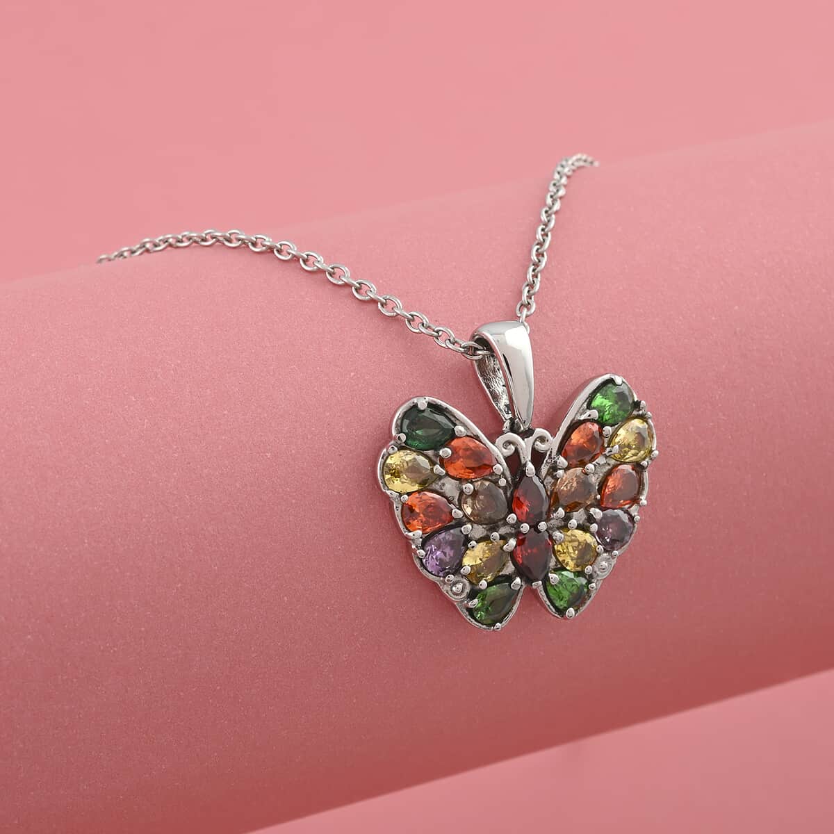 Simulated Multi Color Diamond 4.50 ctw Pendant Necklace 20 Inches in Stainless Steel  image number 1