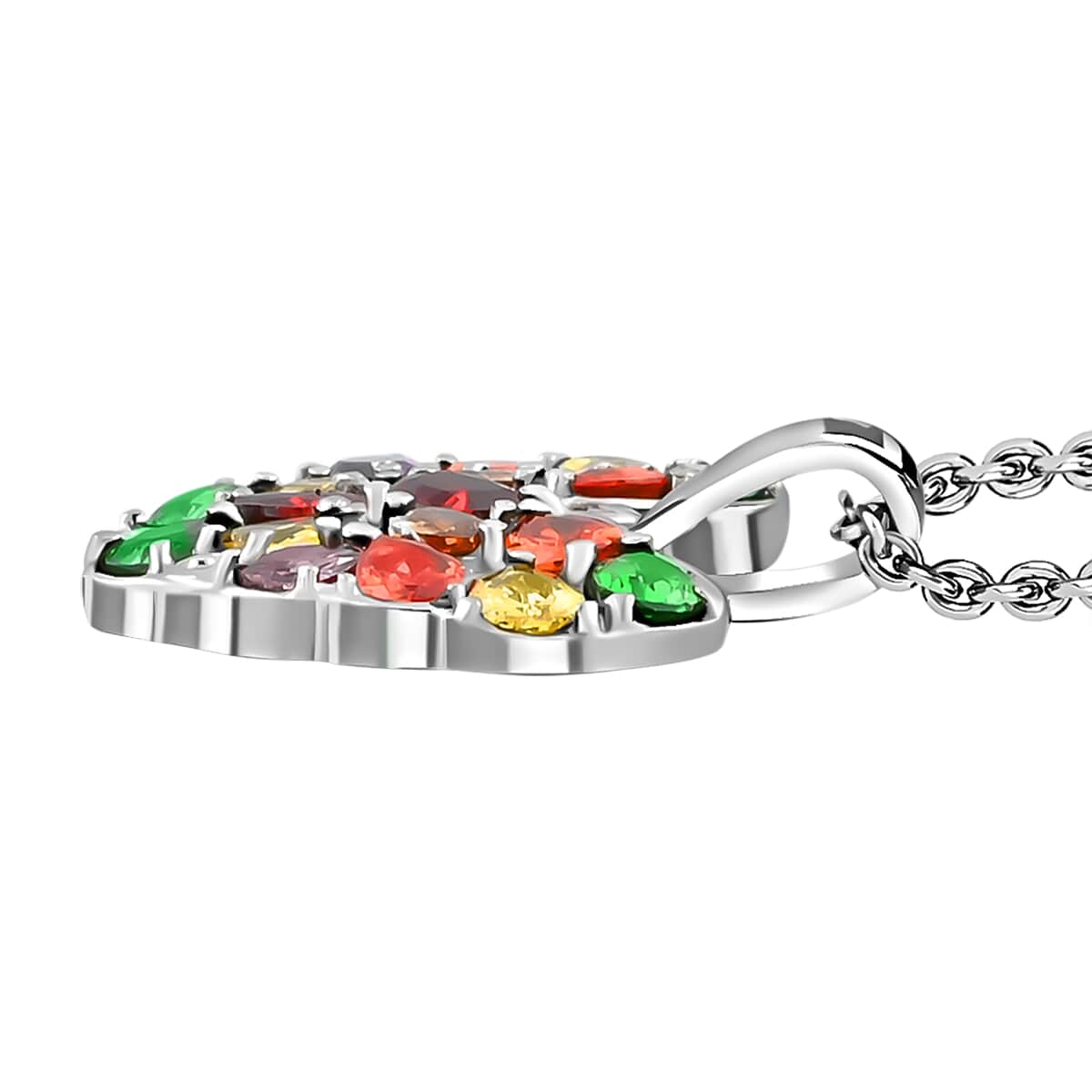 Simulated Multi Color Diamond 4.50 ctw Pendant Necklace 20 Inches in Stainless Steel  image number 3