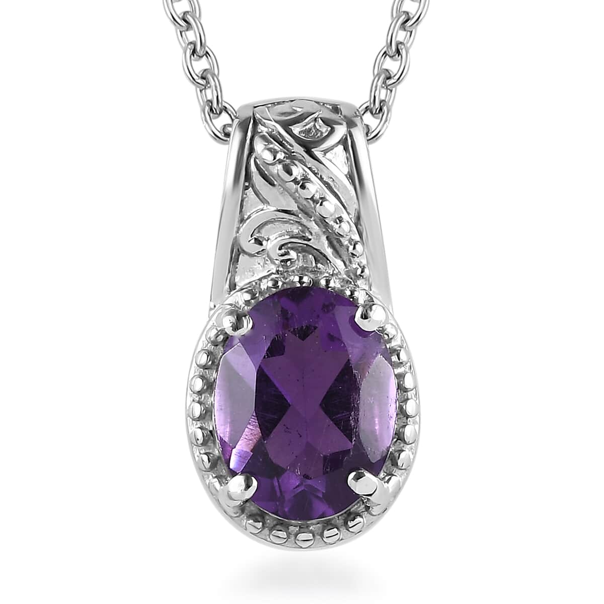 African Amethyst 1.65 ctw Solitaire Pendant Necklace in Stainless Steel 20 Inches image number 0