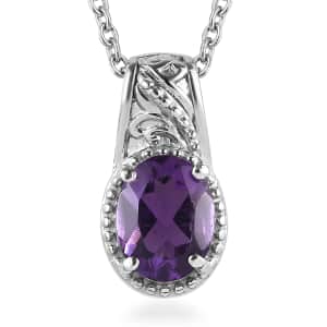 African Amethyst 1.65 ctw Solitaire Pendant Necklace in Stainless Steel 20 Inches