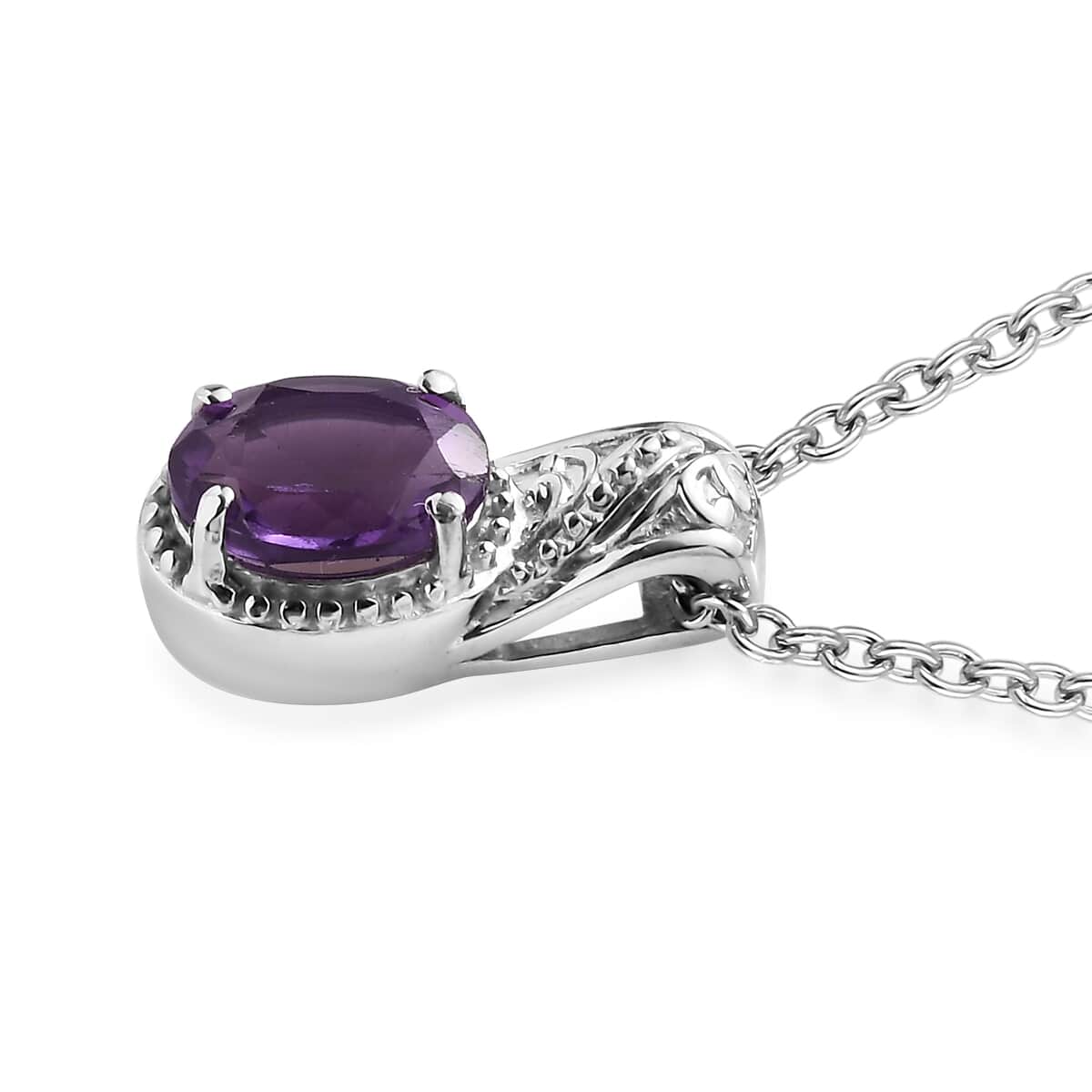 African Amethyst 1.65 ctw Solitaire Pendant Necklace in Stainless Steel 20 Inches image number 3