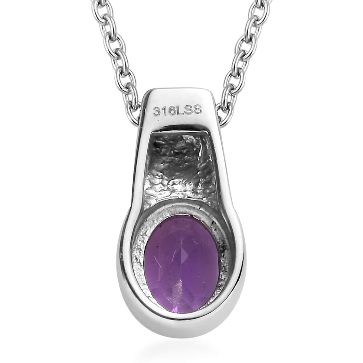 African Amethyst 1.65 ctw Solitaire Pendant Necklace in Stainless Steel 20 Inches image number 4