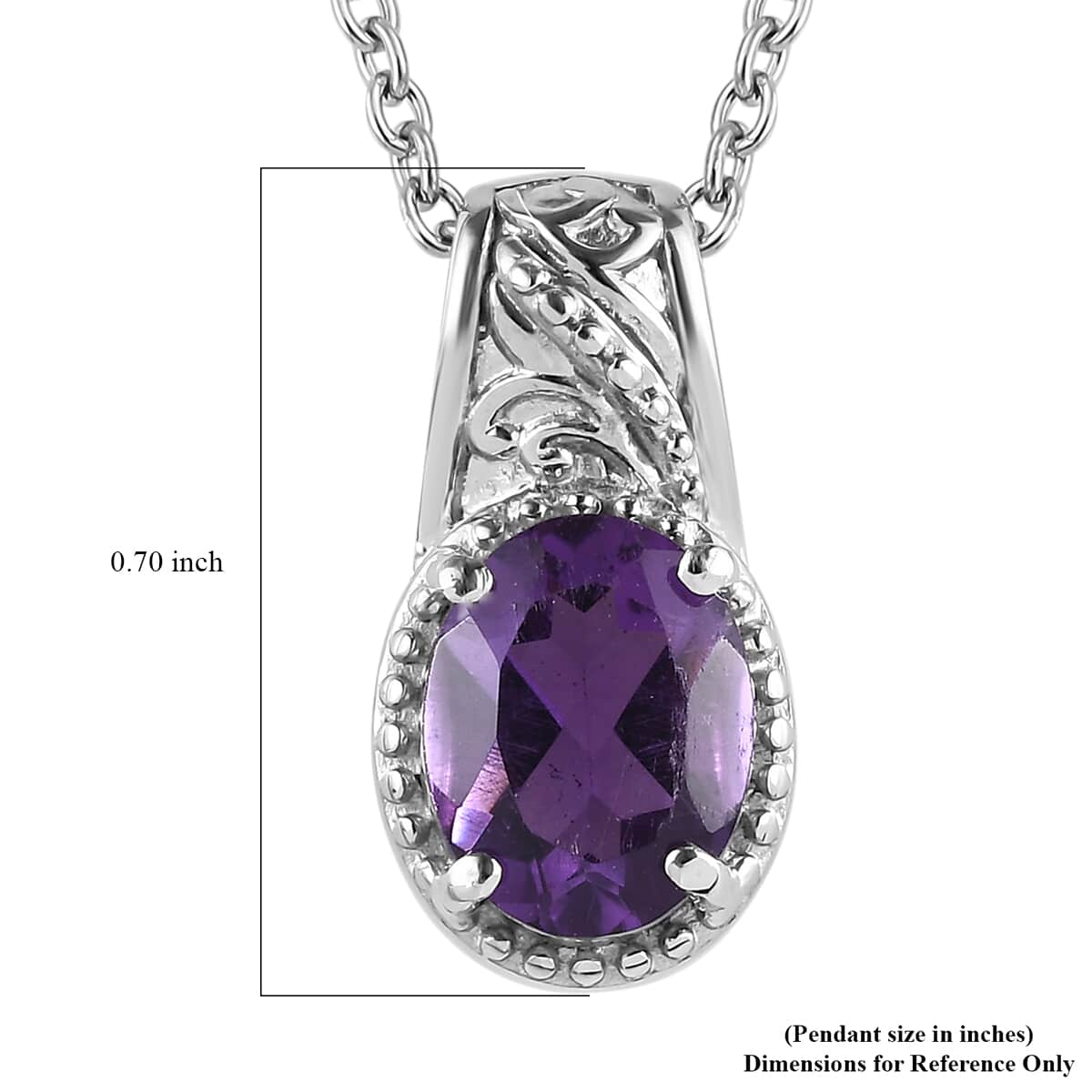 African Amethyst 1.65 ctw Solitaire Pendant Necklace in Stainless Steel 20 Inches image number 6