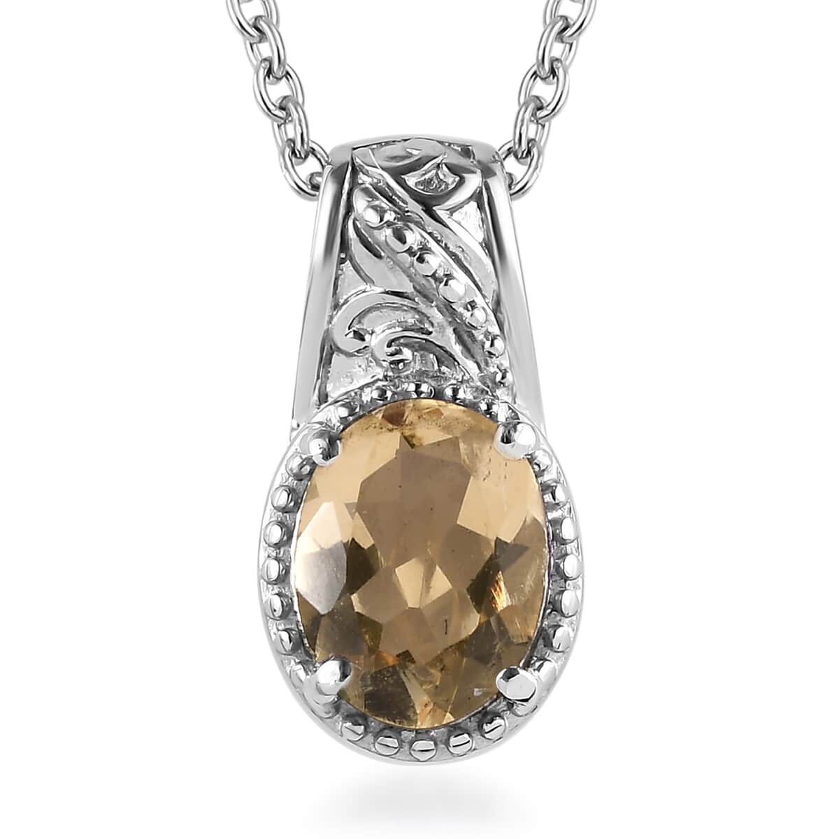 Brazilian Citrine 1.65 ctw Solitaire Pendant Necklace in Stainless Steel 20 Inches image number 0