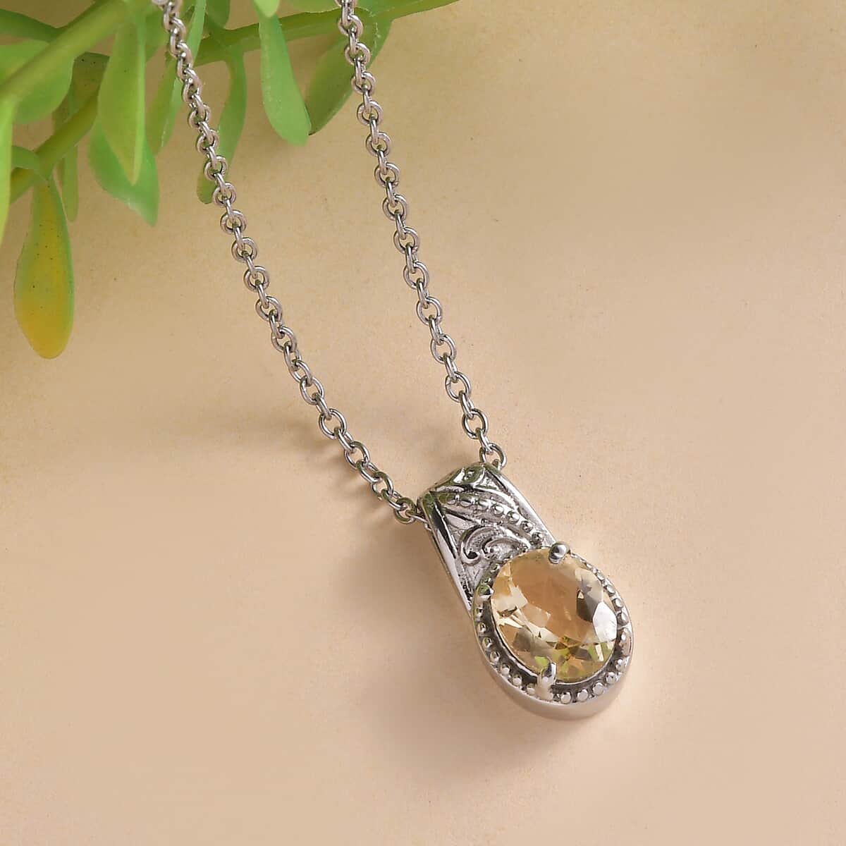 Brazilian Citrine 1.65 ctw Solitaire Pendant Necklace in Stainless Steel 20 Inches image number 1