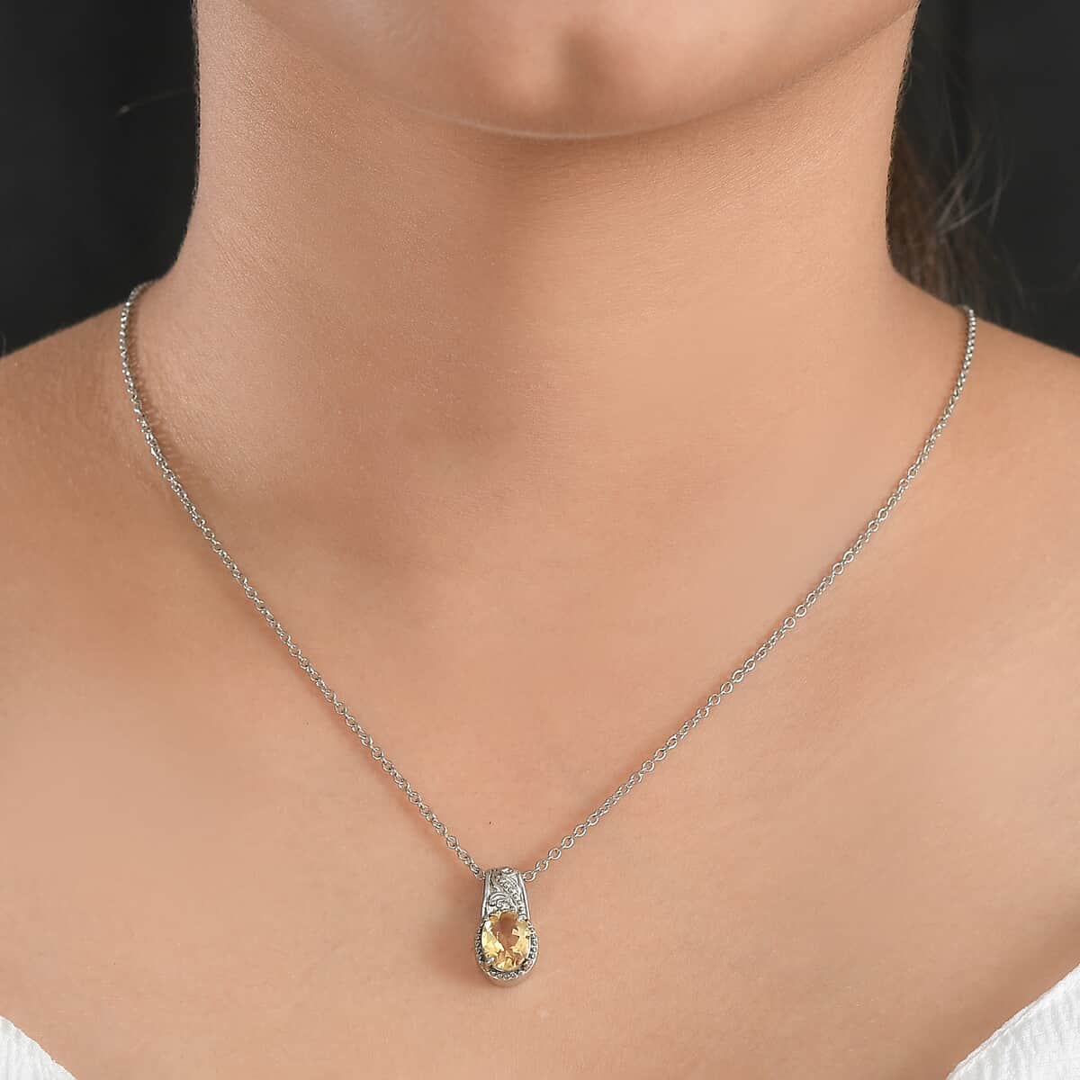 Brazilian Citrine 1.65 ctw Solitaire Pendant Necklace in Stainless Steel 20 Inches image number 2