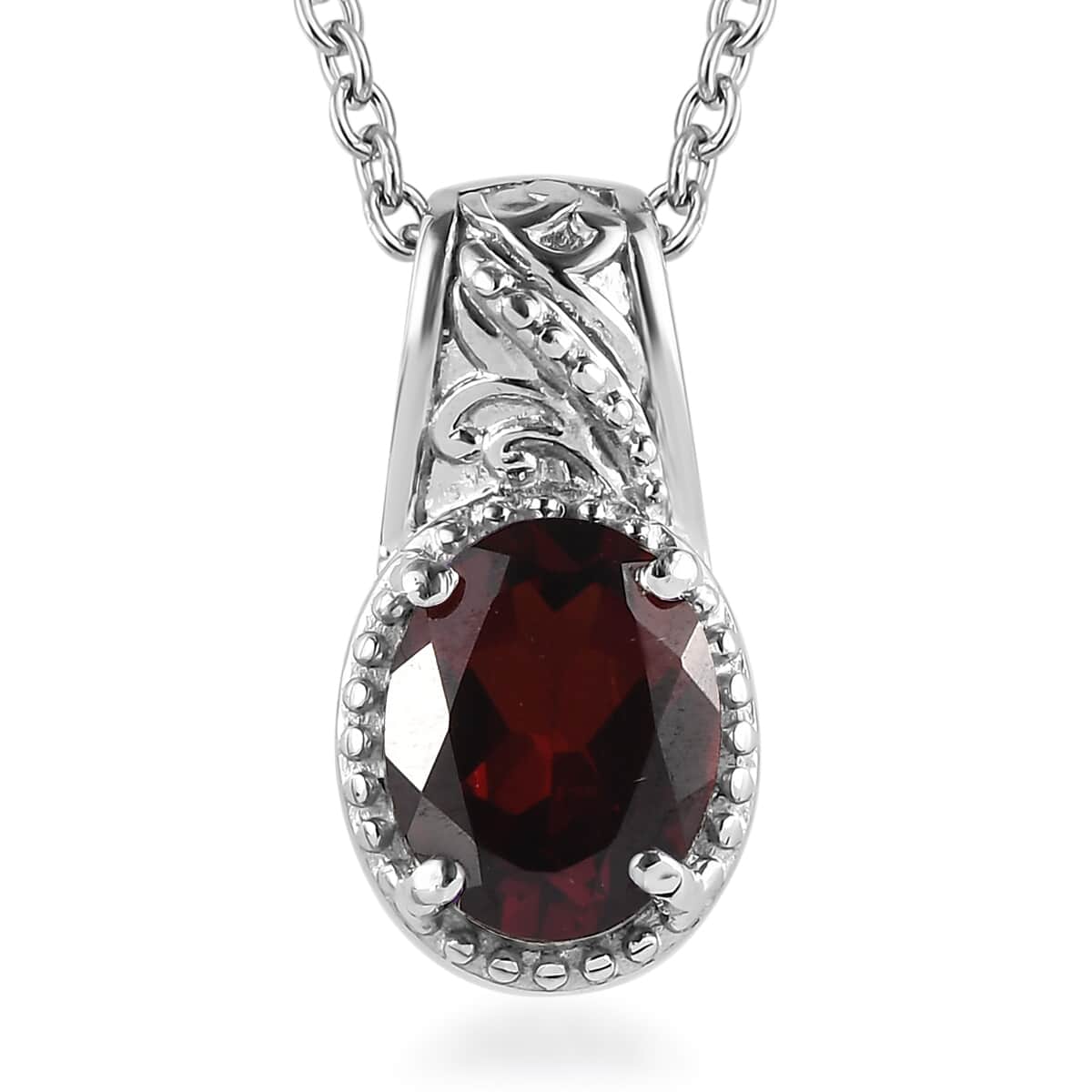 Mozambique Garnet 2.10 ctw Solitaire Pendant Necklace in Stainless Steel 20 Inches image number 0