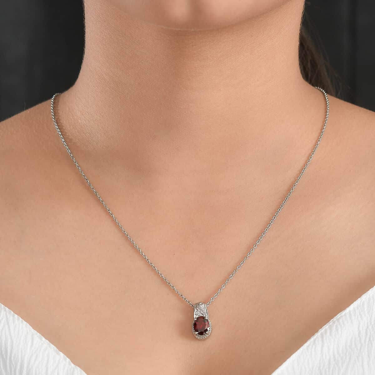 Mozambique Garnet 2.10 ctw Solitaire Pendant Necklace in Stainless Steel 20 Inches image number 2