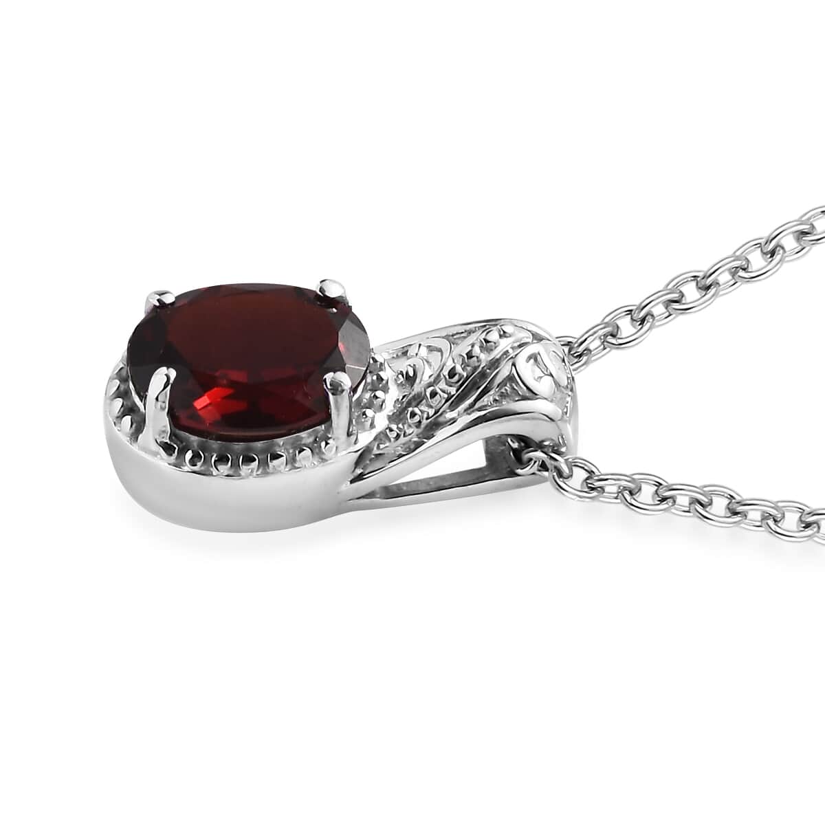 Mozambique Garnet 2.10 ctw Solitaire Pendant Necklace in Stainless Steel 20 Inches image number 3