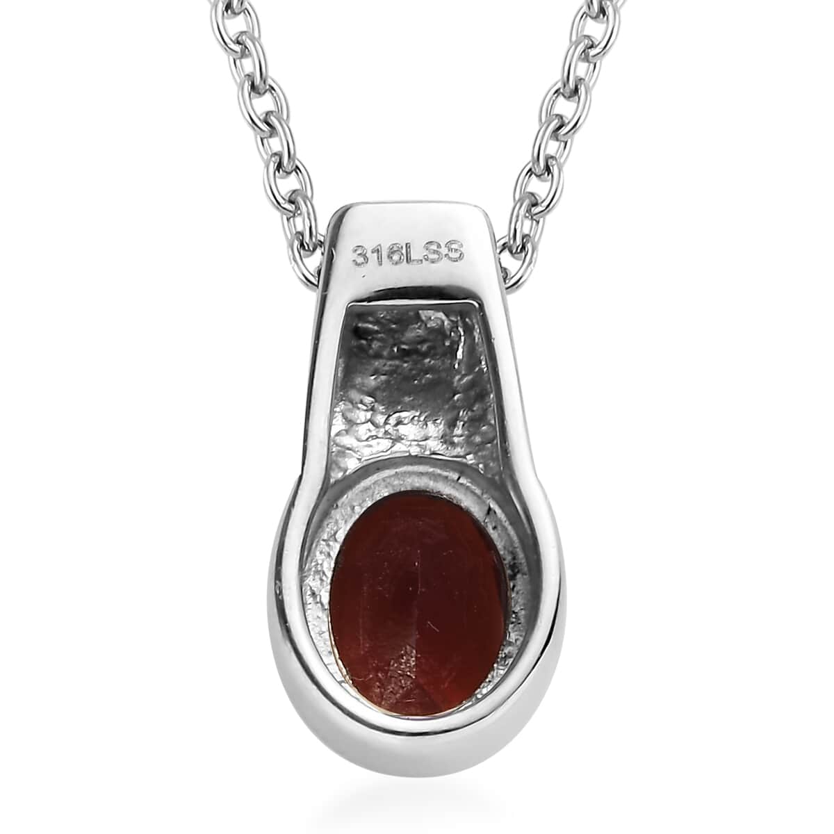 Mozambique Garnet 2.10 ctw Solitaire Pendant Necklace in Stainless Steel 20 Inches image number 4