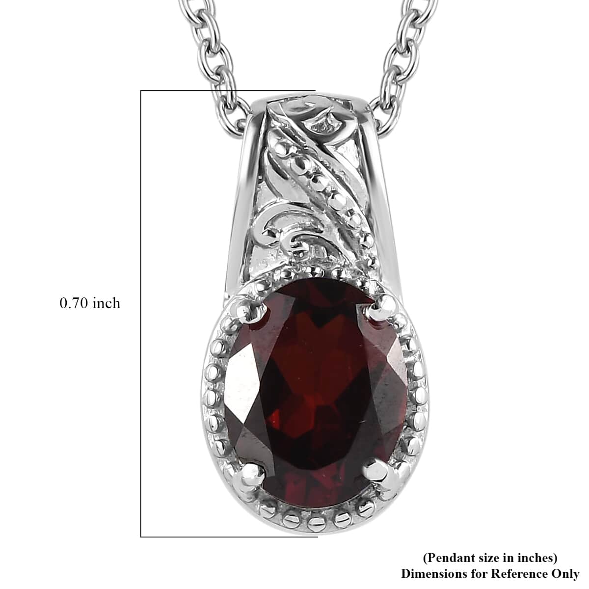 Mozambique Garnet 2.10 ctw Solitaire Pendant Necklace in Stainless Steel 20 Inches image number 6