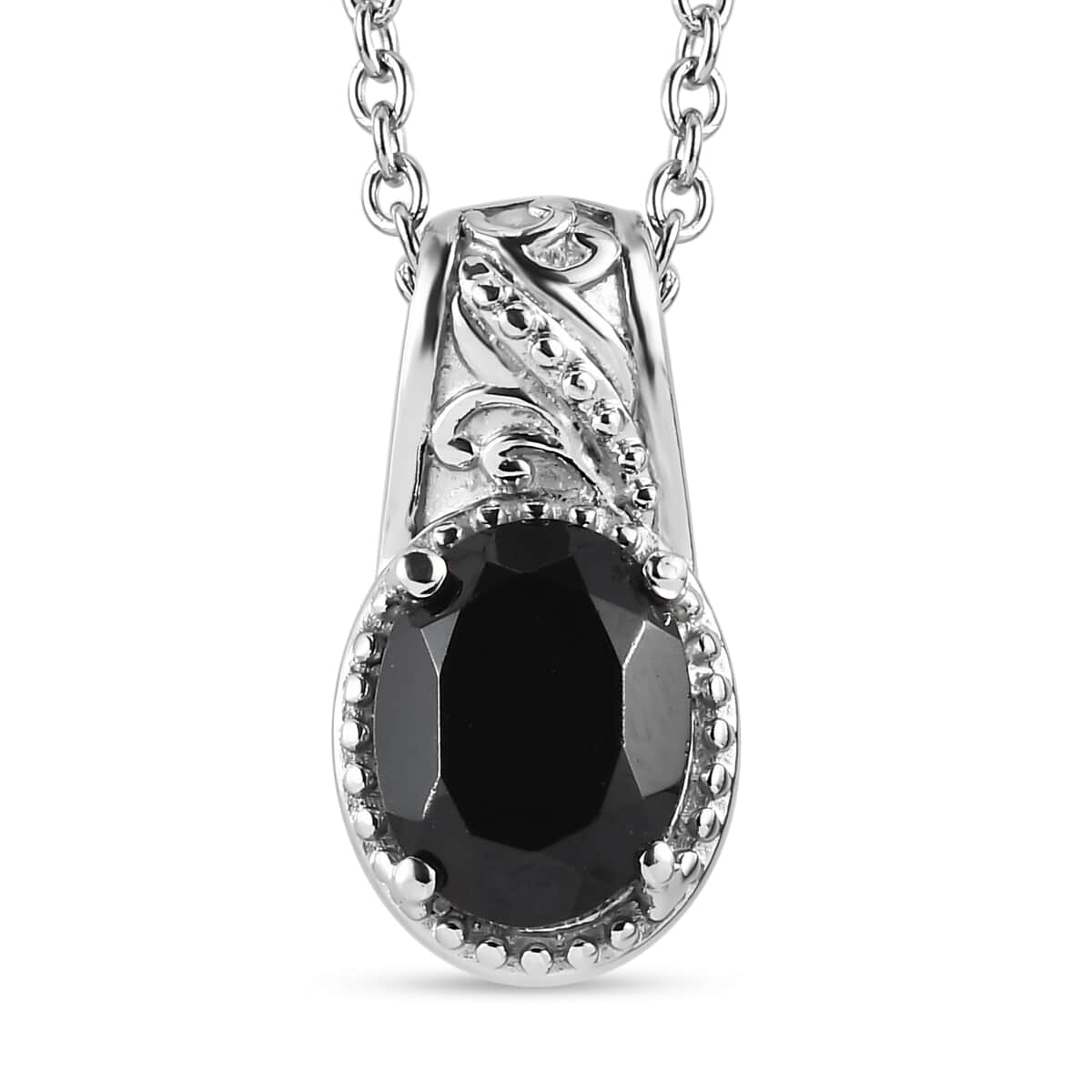 Thai Black Spinel 2.40 ctw Solitaire Pendant Necklace in Stainless Steel 20 Inches image number 0