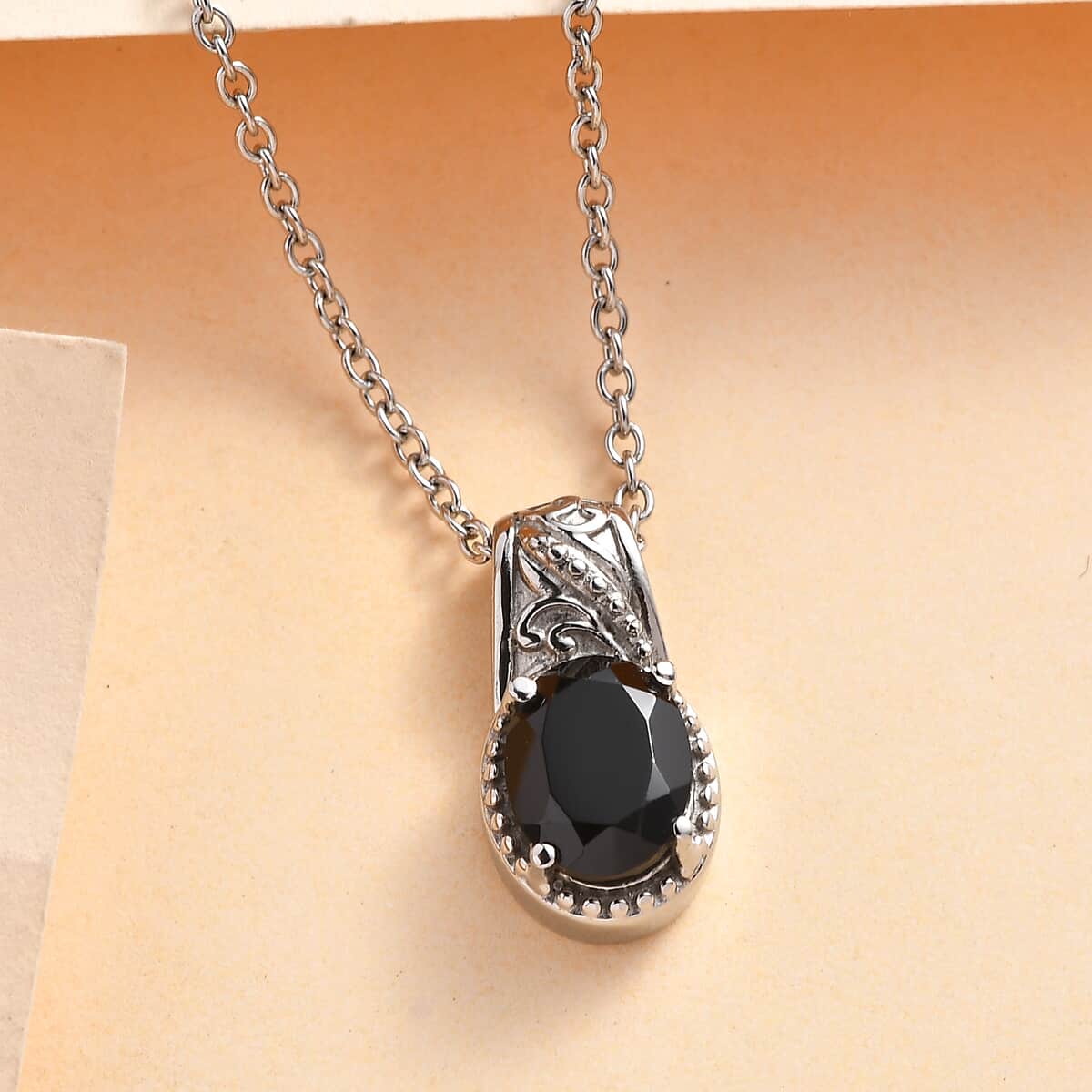 Thai Black Spinel 2.40 ctw Solitaire Pendant Necklace in Stainless Steel 20 Inches image number 1