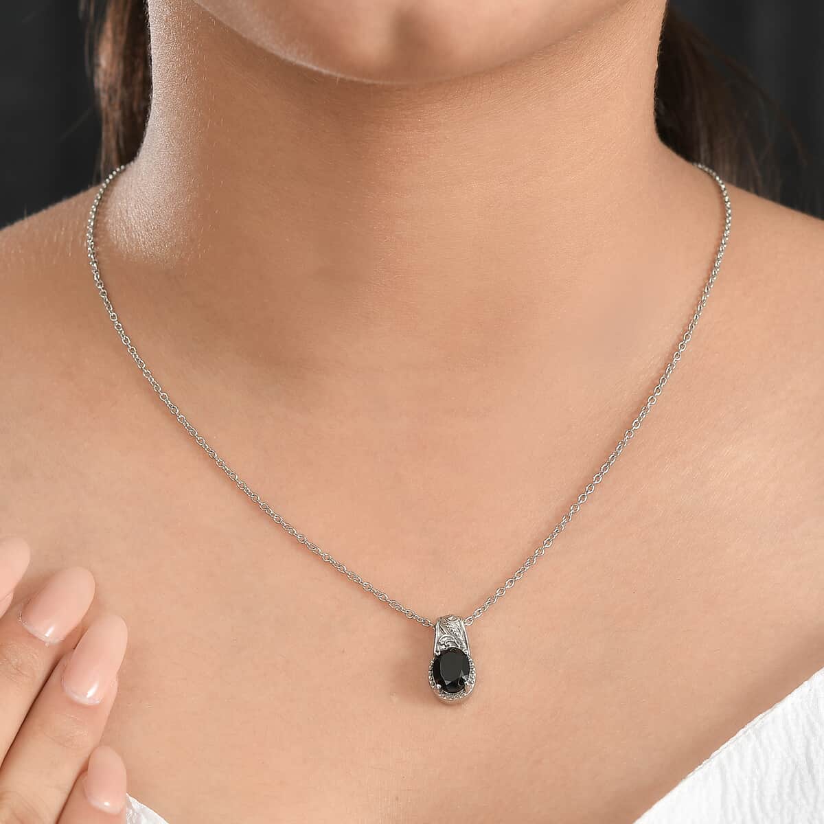 Thai Black Spinel 2.40 ctw Solitaire Pendant Necklace in Stainless Steel 20 Inches image number 2