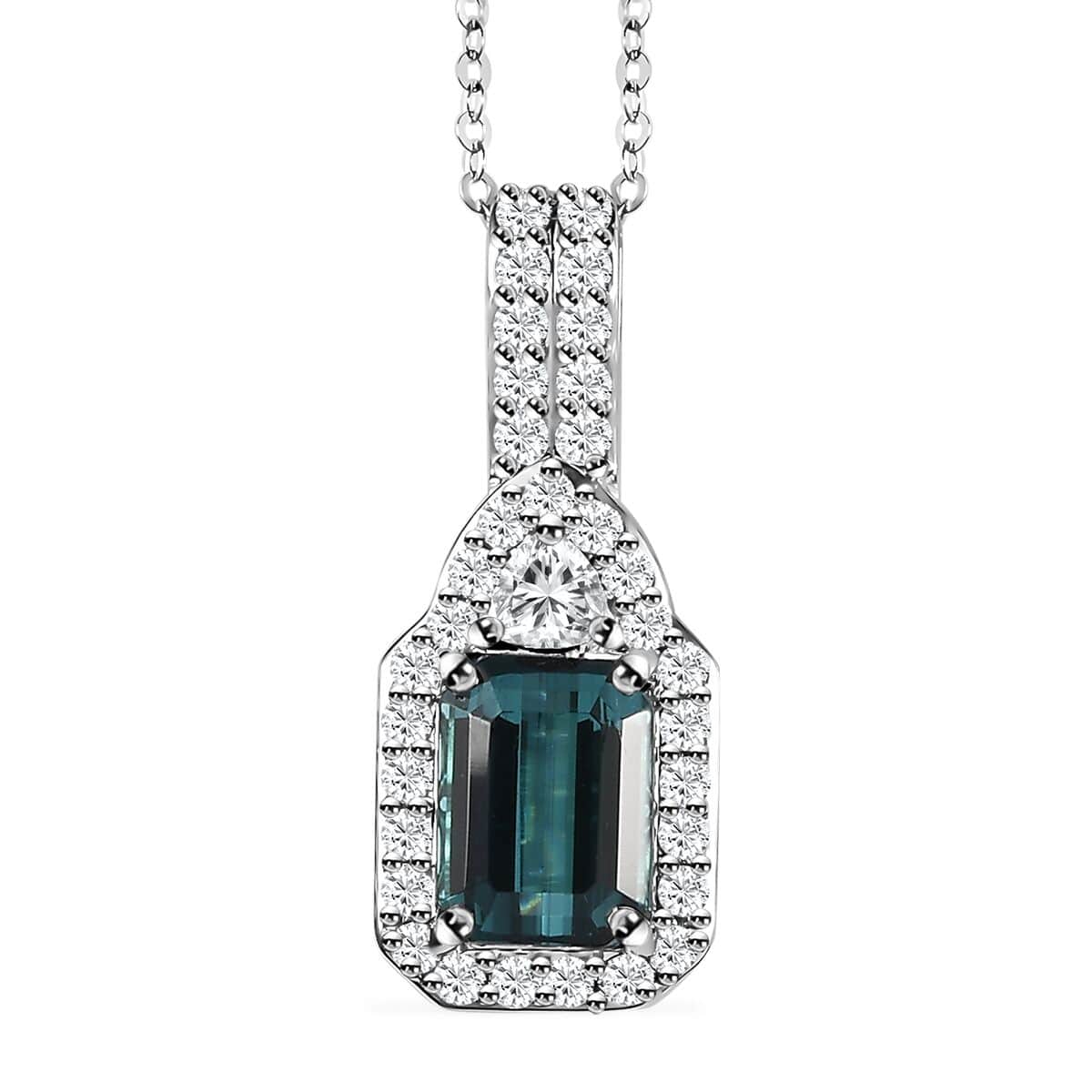 Certified & Appraised Rhapsody 950 Platinum AAAA Monte Belo Indicolite and E-F VS Diamond Pendant Necklace 18 Inches 4.60 Grams 2.31 ctw image number 0