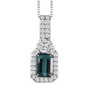 Certified & Appraised Rhapsody 950 Platinum AAAA Monte Belo Indicolite and E-F VS Diamond Pendant Necklace 18 Inches 4.60 Grams 2.31 ctw