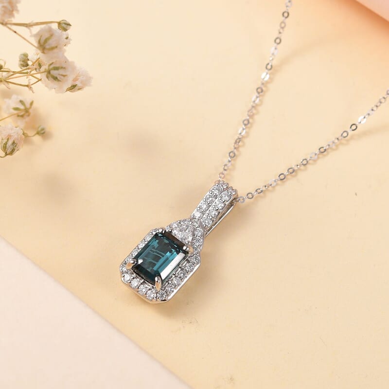 Certified & Appraised Rhapsody 950 Platinum AAAA Monte Belo Indicolite and E-F VS Diamond Pendant Necklace 18 Inches 4.60 Grams 2.31 ctw