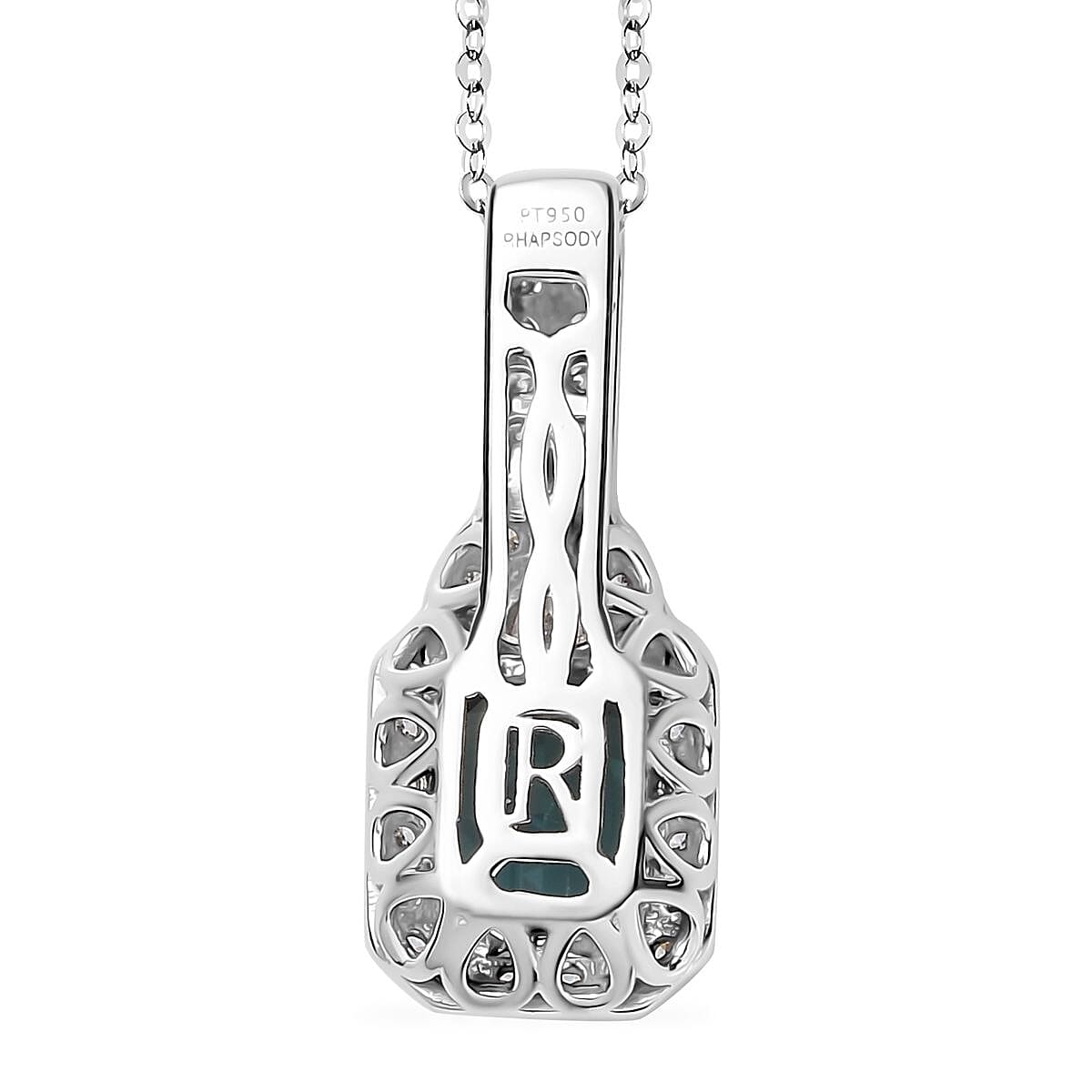 Certified & Appraised Rhapsody 950 Platinum AAAA Monte Belo Indicolite and E-F VS Diamond Pendant Necklace 18 Inches 4.60 Grams 2.31 ctw