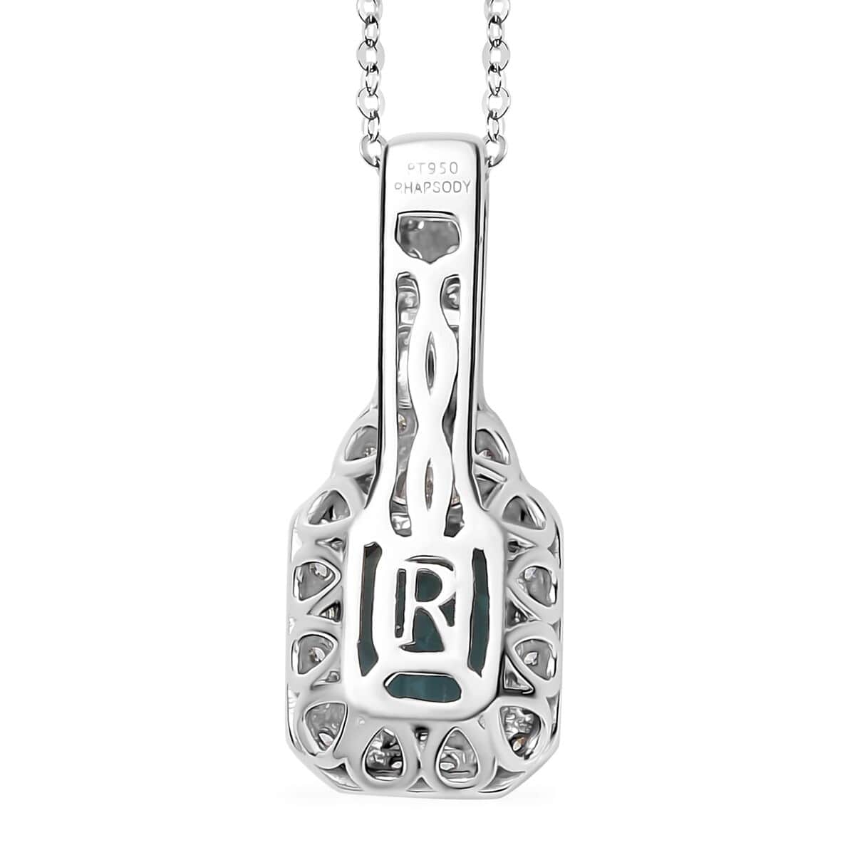 Certified & Appraised Rhapsody 950 Platinum AAAA Monte Belo Indicolite and E-F VS Diamond Pendant Necklace 18 Inches 4.60 Grams 2.31 ctw image number 4