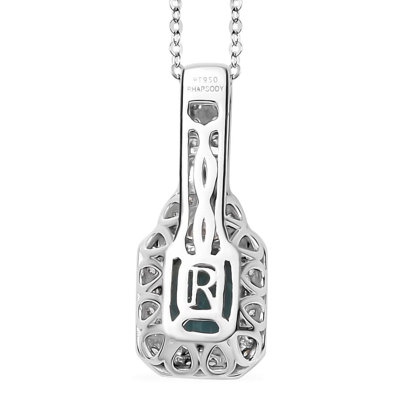 Certified & Appraised Rhapsody 950 Platinum AAAA Monte Belo Indicolite and E-F VS Diamond Pendant Necklace 18 Inches 4.60 Grams 2.31 ctw