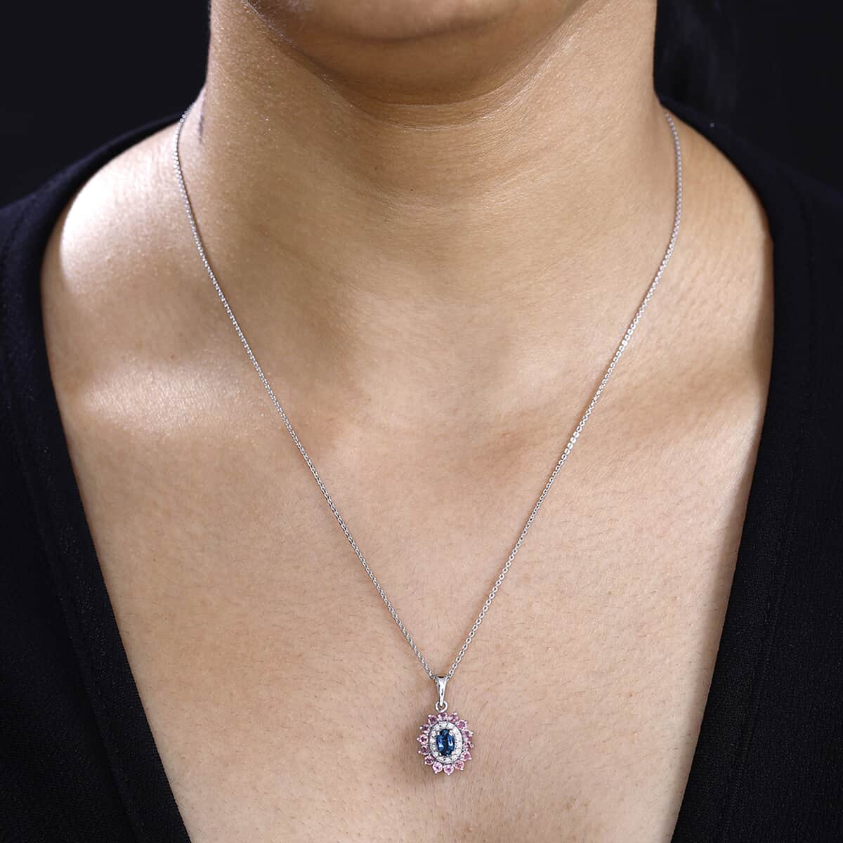 Premium Monte Belo Indicolite and Multi Gemstone 1.35 ctw Sunburst Pendant Necklace in Rhodium Over Sterling Silver 20 Inches image number 2