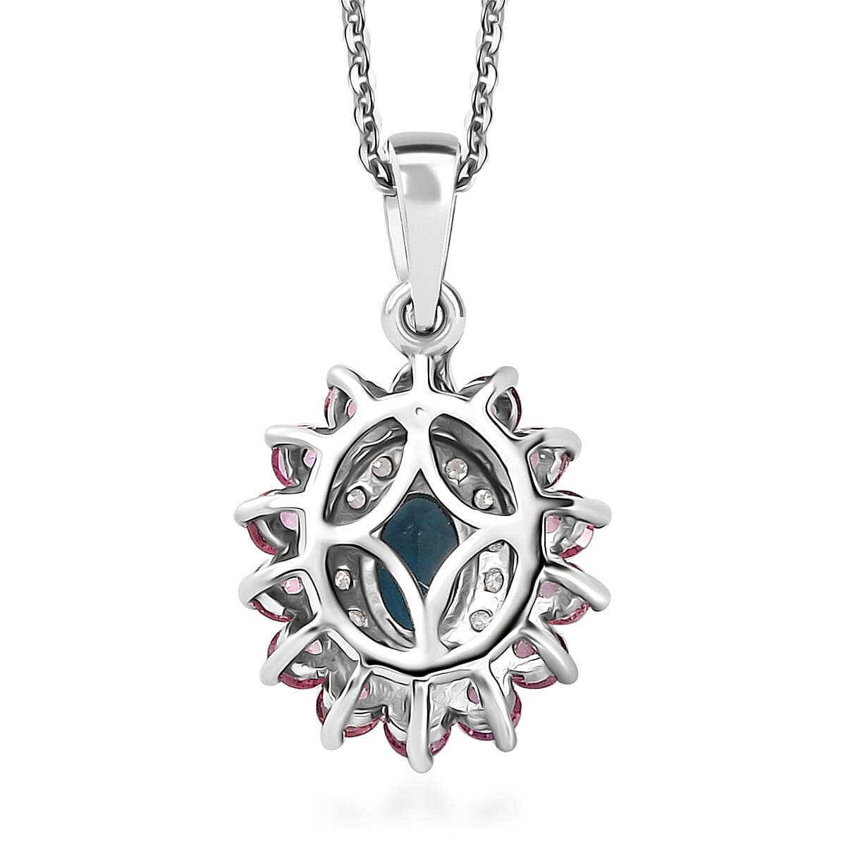 Premium Monte Belo Indicolite and Multi Gemstone 1.35 ctw Sunburst Pendant Necklace in Rhodium Over Sterling Silver 20 Inches
