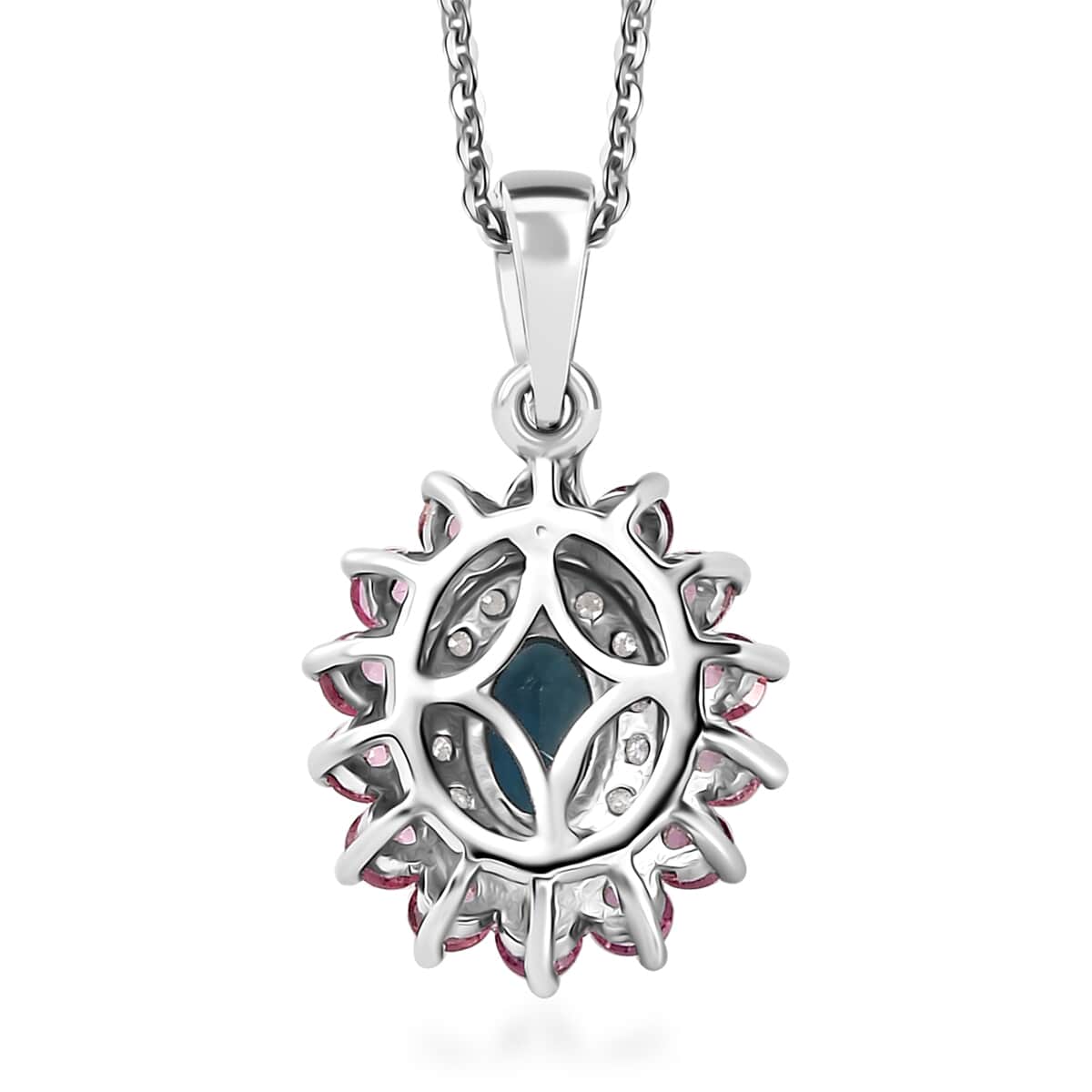 Premium Monte Belo Indicolite and Multi Gemstone 1.35 ctw Sunburst Pendant Necklace in Rhodium Over Sterling Silver 20 Inches image number 4