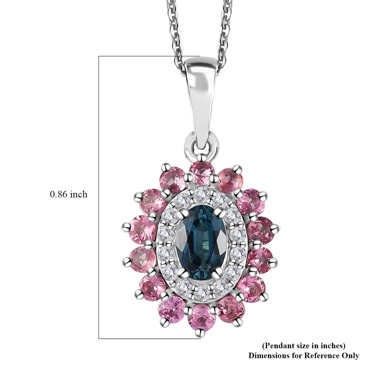 Premium Monte Belo Indicolite and Multi Gemstone 1.35 ctw Sunburst Pendant Necklace in Rhodium Over Sterling Silver 20 Inches image number 6