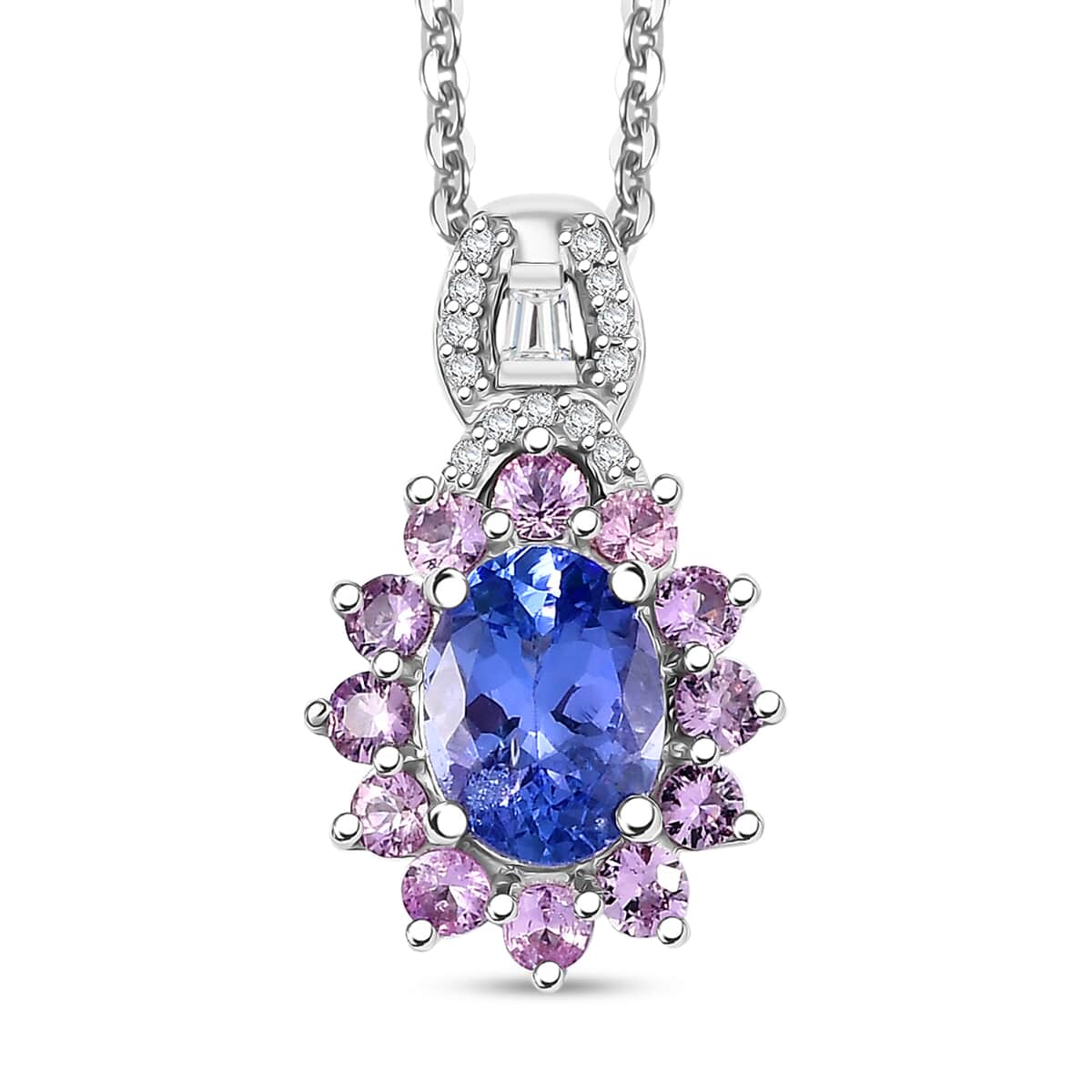 Tanzanite and Multi Gemstone 2.20 ctw Chandelier Tree Pendant Necklace 20 Inches in Platinum Over and Rhodium Over Sterling Silver image number 0