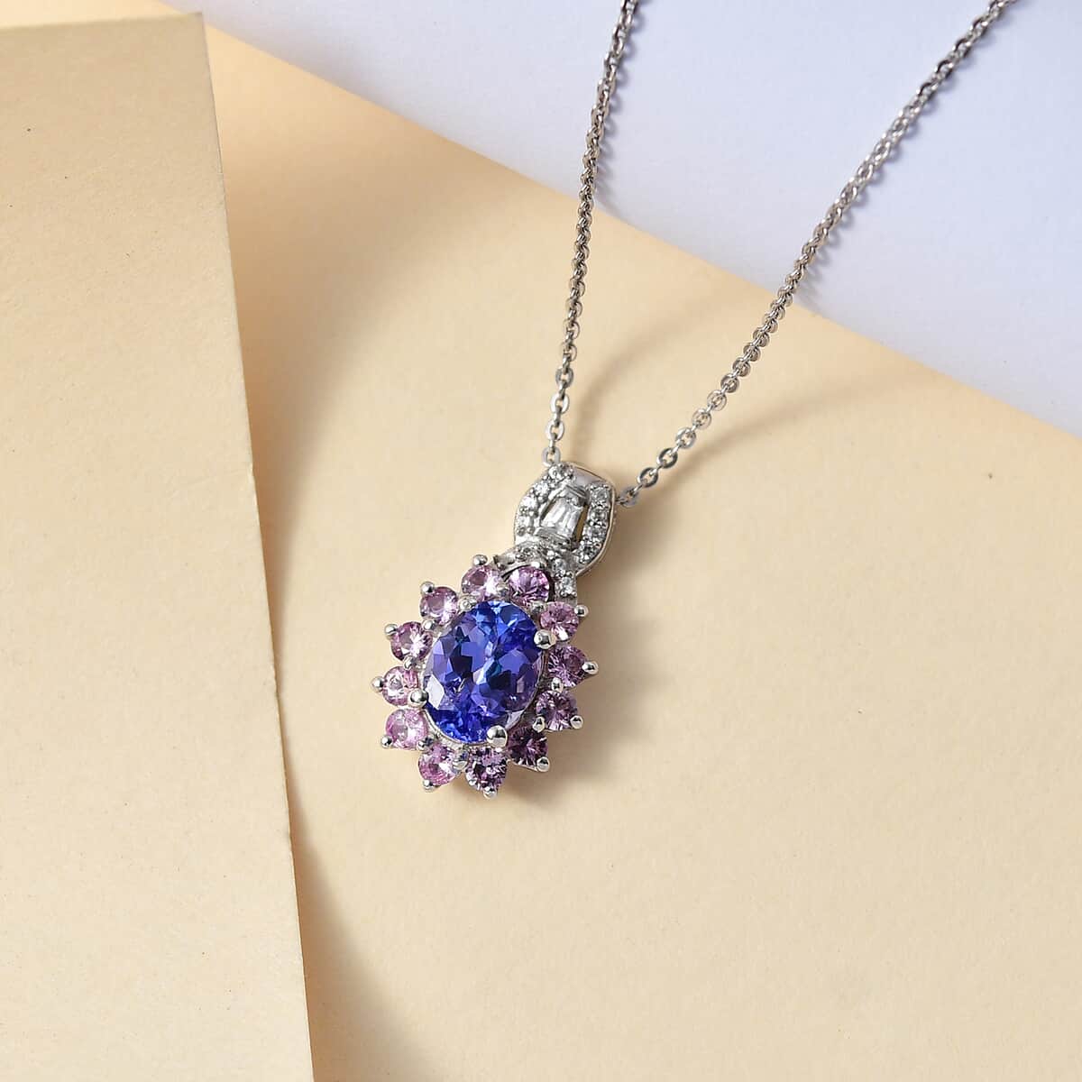 Tanzanite and Multi Gemstone 2.20 ctw Chandelier Tree Pendant Necklace 20 Inches in Platinum Over and Rhodium Over Sterling Silver image number 1