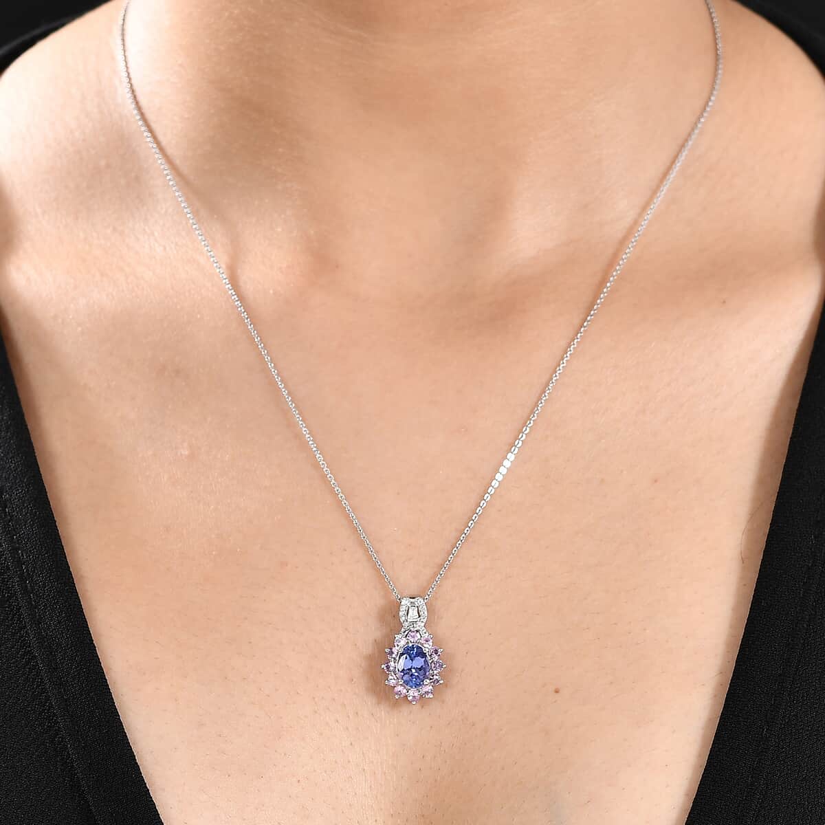 TLV Tanzanite, Multi Gemstone Pendant Necklace (20 Inches) in Platinum Over and Rhodium Over Sterling Silver 2.20 ctw image number 2