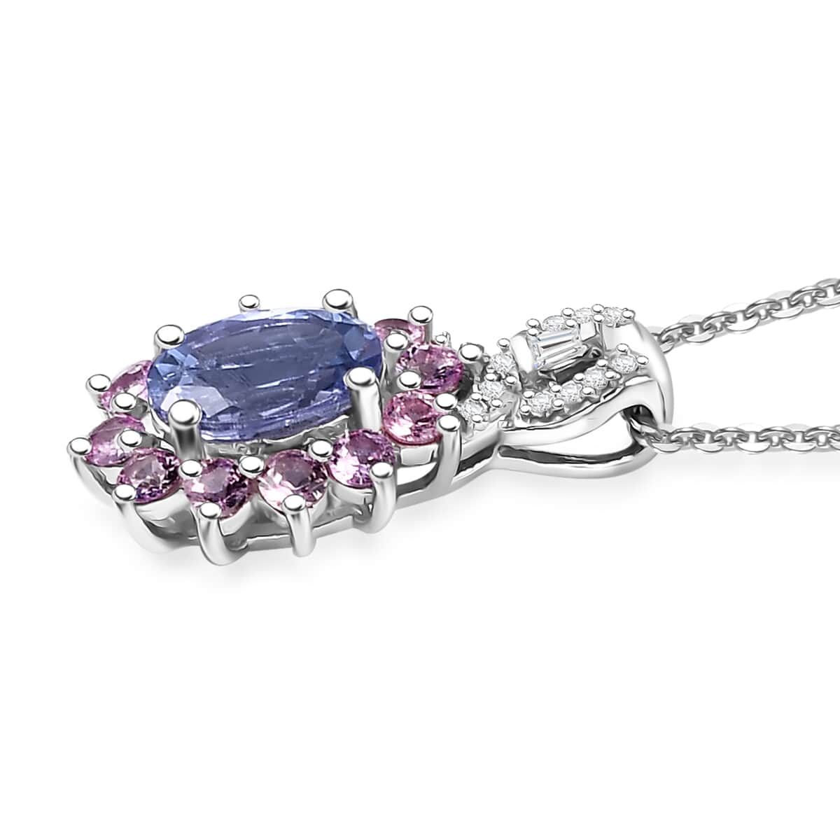 Tanzanite and Multi Gemstone 2.20 ctw Chandelier Tree Pendant Necklace 20 Inches in Platinum Over and Rhodium Over Sterling Silver image number 3