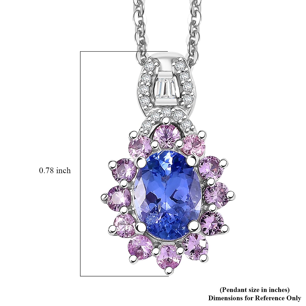 Tanzanite and Multi Gemstone 2.20 ctw Chandelier Tree Pendant Necklace 20 Inches in Platinum Over and Rhodium Over Sterling Silver