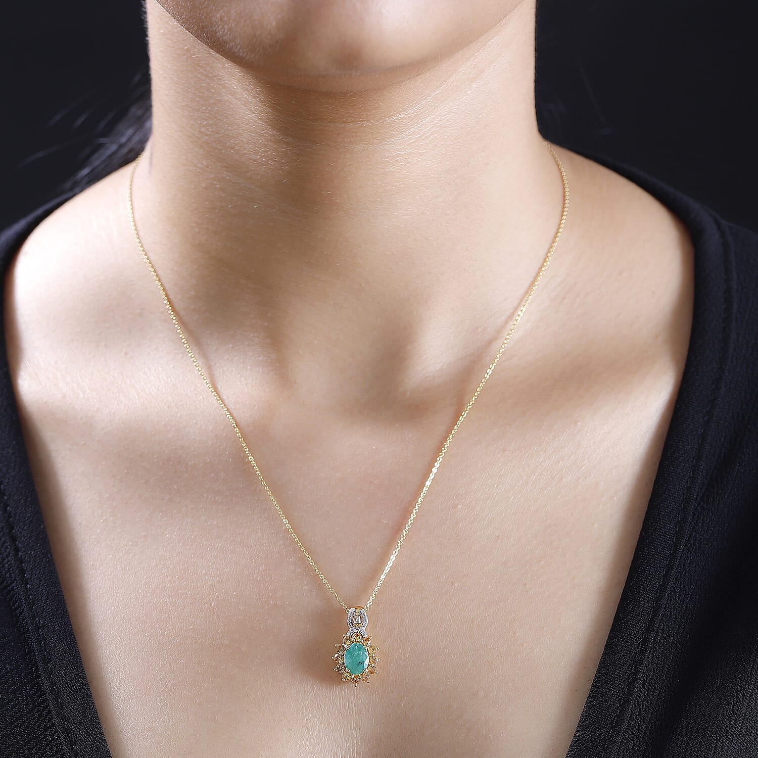 Kagem Zambian Emerald and Multi Gemstone 2.10 ctw Chandelier Tree Pendant Necklace 20 Inches in 18K Vermeil Yellow Gold Over Sterling Silver