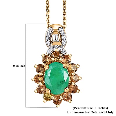 Kagem Zambian Emerald and Multi Gemstone 2.10 ctw Chandelier Tree Pendant Necklace 20 Inches in 18K Vermeil Yellow Gold Over Sterling Silver