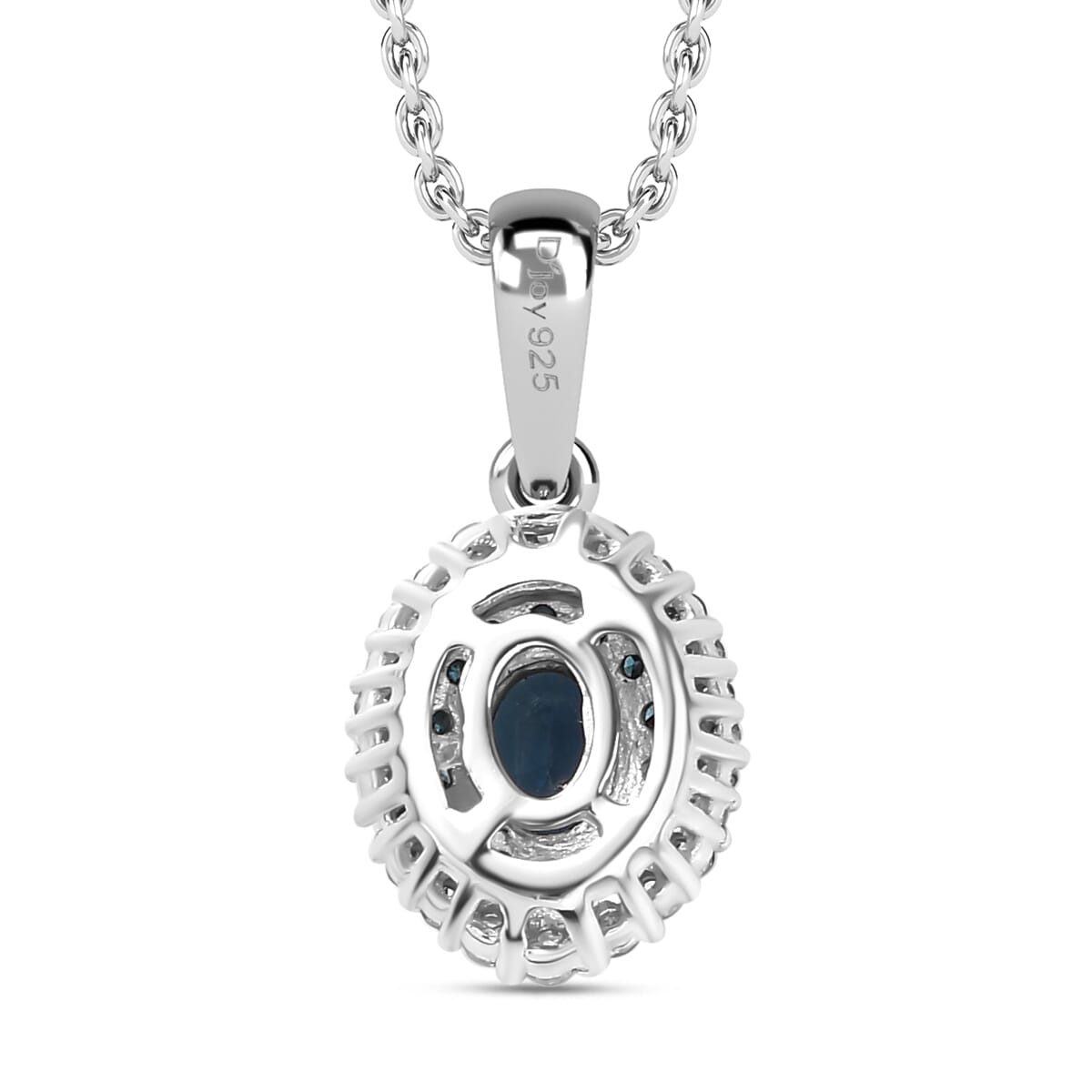 Premium Monte Belo Indicolite, Blue and White Diamond 0.50 ctw Oceanic Radiance Pendant Necklace 20 Inches in Rhodium Over Sterling Silver image number 4