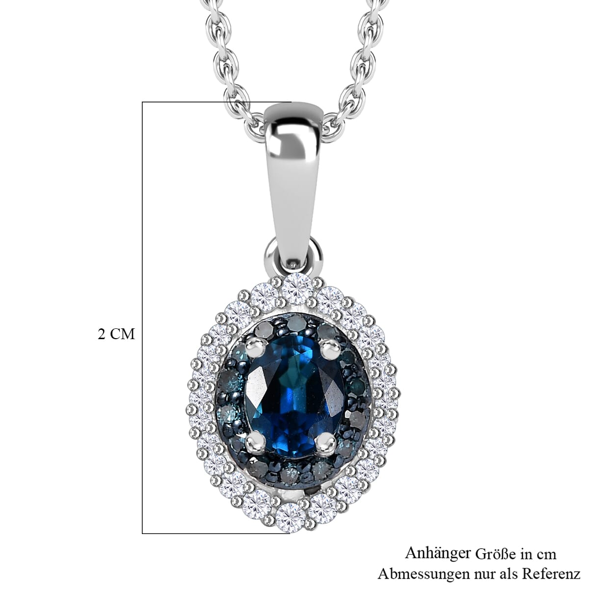 Premium Monte Belo Indicolite, Blue and White Diamond 0.50 ctw Oceanic Radiance Pendant Necklace 20 Inches in Rhodium Over Sterling Silver image number 6