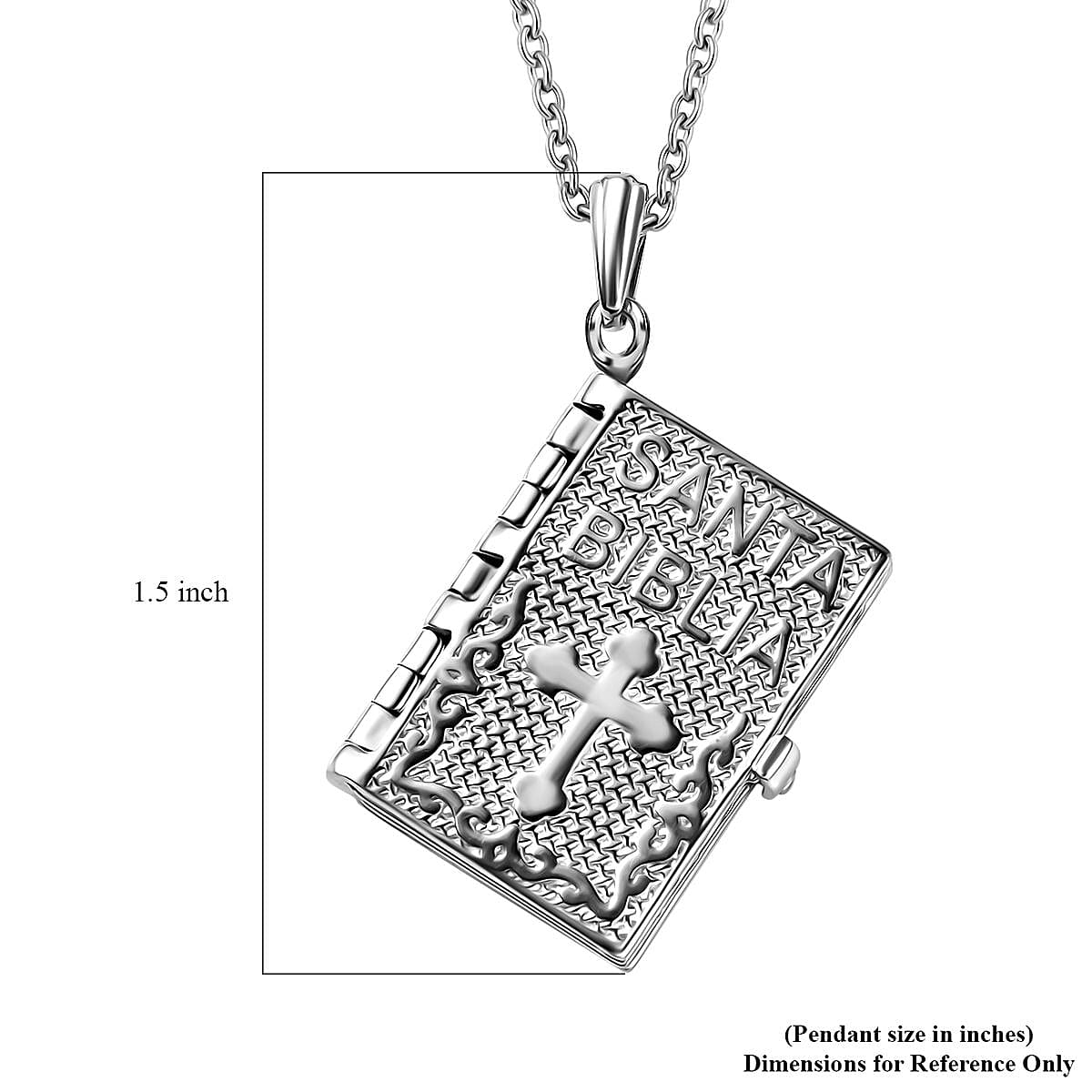 Pendant in Rhodium Over Sterling Silver 6.65 Grams with Stainless Steel Necklace 20 Inches