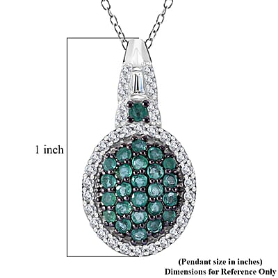 Kagem Zambian Emerald and Moissanite Cluster Pendant Necklace 20 Inches in Rhodium Over Sterling Silver 0.90 ctw