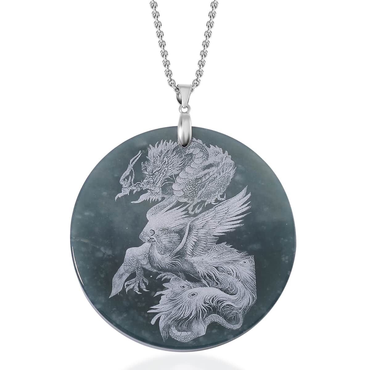 Olmec Jadeite 190.00 ctw Dragon Pendant Necklace in Rhodium Over Sterling Silver 20 Inches image number 0