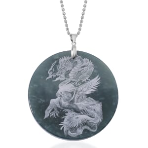 Olmec Jadeite 190.00 ctw Dragon Pendant Necklace in Rhodium Over Sterling Silver 20 Inches