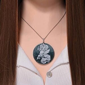 Omlec Jadeite Pendant 190.00 ctw Necklace in Rhodium Over Sterling Silver 20 Inches