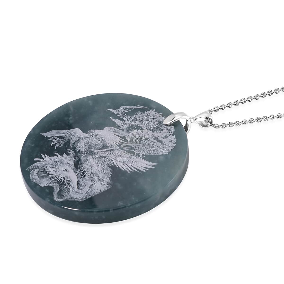 Olmec Jadeite 190.00 ctw Dragon Pendant Necklace in Rhodium Over Sterling Silver 20 Inches image number 2