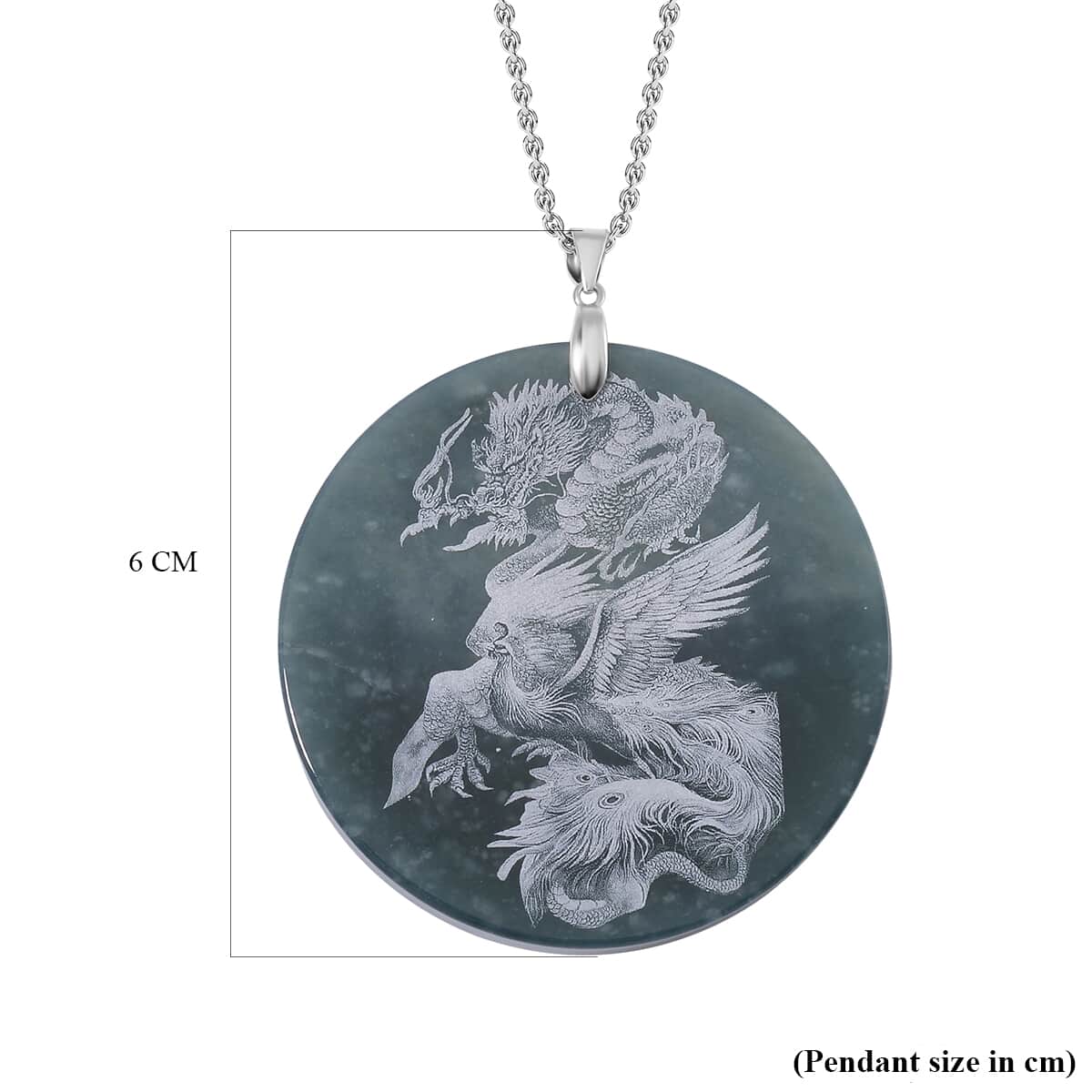 Olmec Jadeite 190.00 ctw Dragon Pendant Necklace in Rhodium Over Sterling Silver 20 Inches image number 5