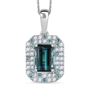 Certified & Appraised Rhapsody 950 Platinum AAAA Monte Belo Indicolite, Paraiba Tourmaline and E-F VS Diamond Double Halo Pendant Necklace 18 Inches 4.80 Graams 2.94 ctw