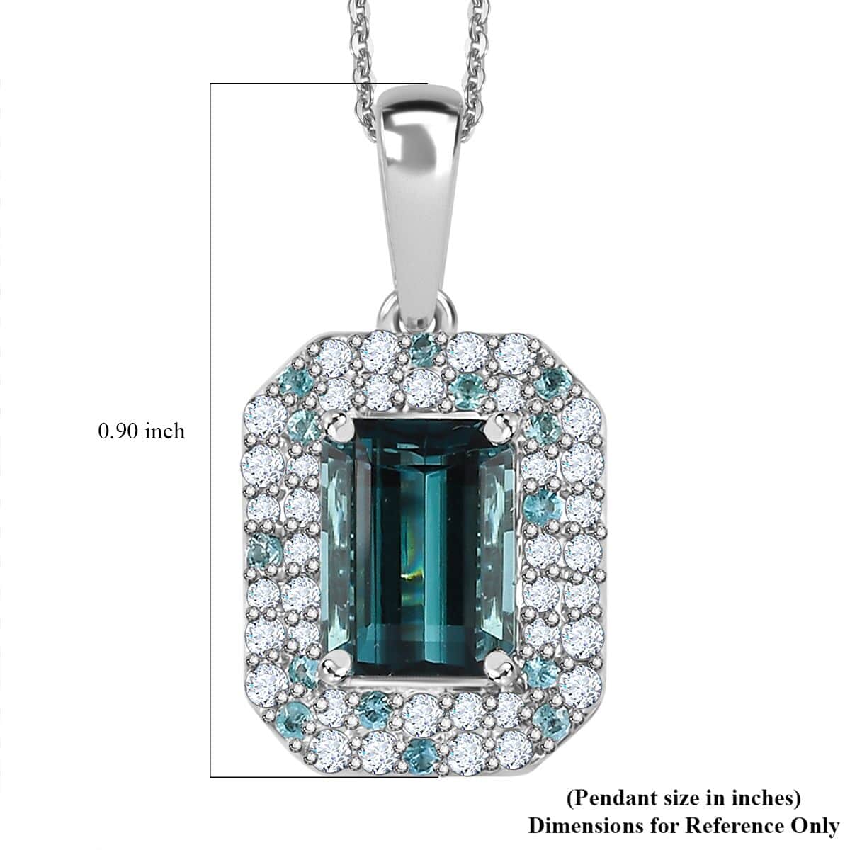 Certified & Appraised Rhapsody 950 Platinum AAAA Monte Belo Indicolite, Paraiba Tourmaline and E-F VS Diamond Double Halo Pendant Necklace 18 Inches 4.80 Graams 2.94 ctw image number 4